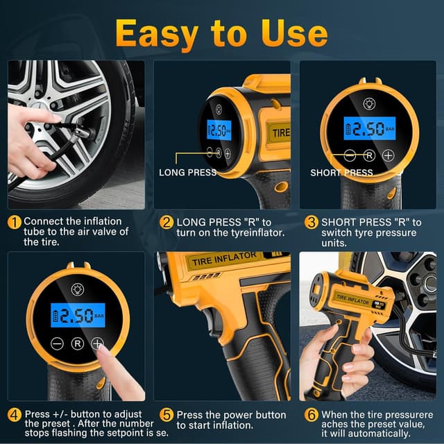 Thumbnail 5 de Hjh Car Tyre Inflator 150 PSI cordless pump