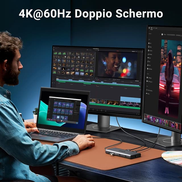 Detalle de UGREEN Revodok Pro 210 Docking Station USB-C 10 in 1 con doppio HDMI, Ethernet gigabit, SD/TF e Power Delivery 100W