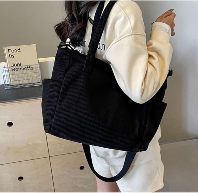 Detalle de Aucuu Borsa a Tracolla in Velluto a Coste grande pieghevole con tasche per scuola, lavoro e viaggio