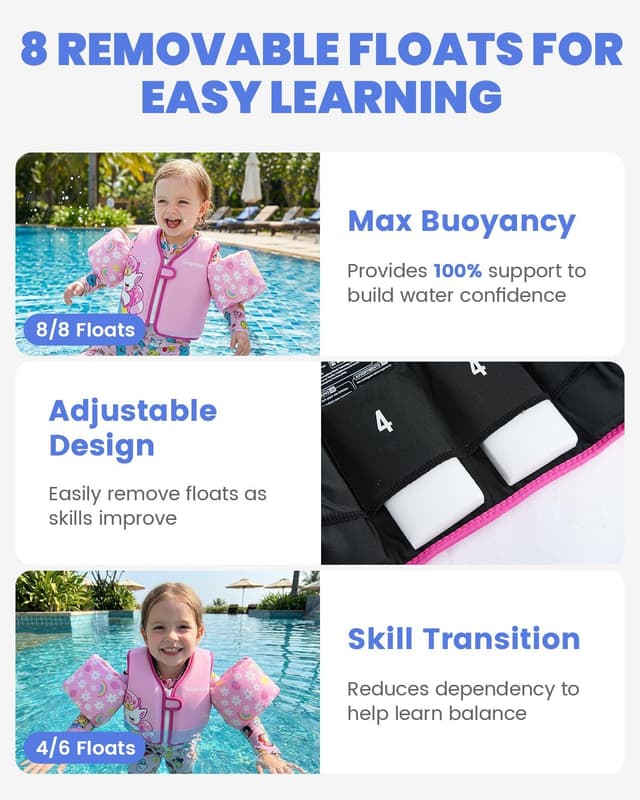 Detalle 2 de Gogokids Kids Swim Vest with Arm Bands (2-6 years) buoyancy float jacket for pool and beach