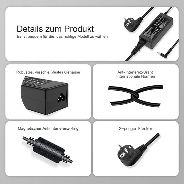Detalle de 65W Laptop-Ladekabel Netzteil für HP (19,5V 3,33A, 4,5 x 3,0 mm) – passend zu ausgewählten Pavilion x360, ProBook, Envy & mehr