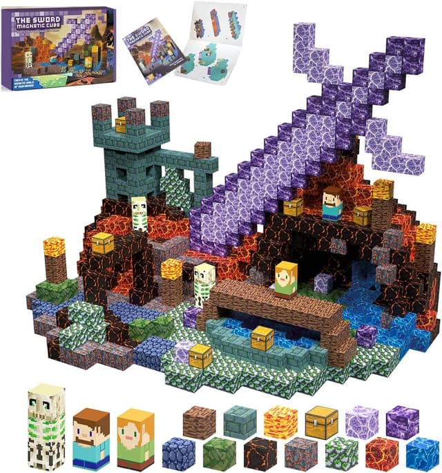 Detalle de TUKIIE Magnetische Bausteine Sword Edition – 213 magnetische Bausteine für Kinder ab 3 Jahren