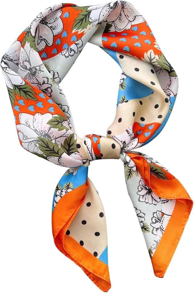 Detalle 2 de GIMIRO Damen 70x70 cm Schal aus simulierten Seidenstoff mit Blumen- oder Hahnentritt-Muster – vielseitig als Bandana, Krawatte & mehr