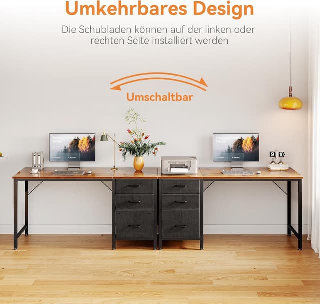 Detalle 2 de Coleshome Schreibtisch mit 3 Stoffschubladen, 120 x 48 cm (braun) – umkehrbar mit Kopfhörerhalter