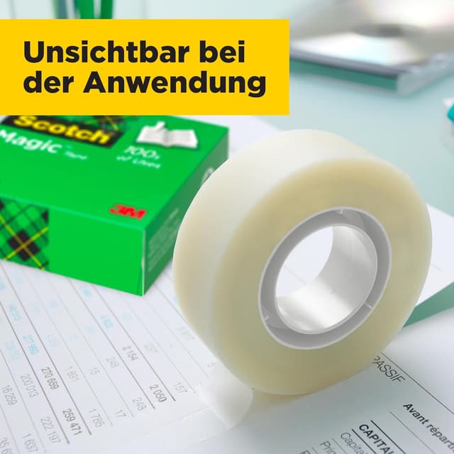 Detalle de Scotch Magic Tape Vorteilspack mit 8 Rollen – unsichtbares Klebeband (19 mm x 33 m) für Papier & Dokumente
