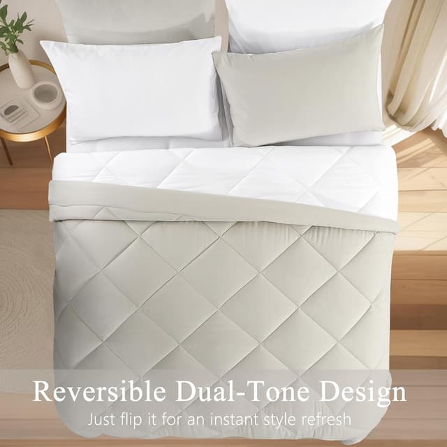 Detalle de RUIKASI Coverless Duvet King Size 10.5 Tog (400GSM) with 2 Pillowcases – Reversible Beige/White