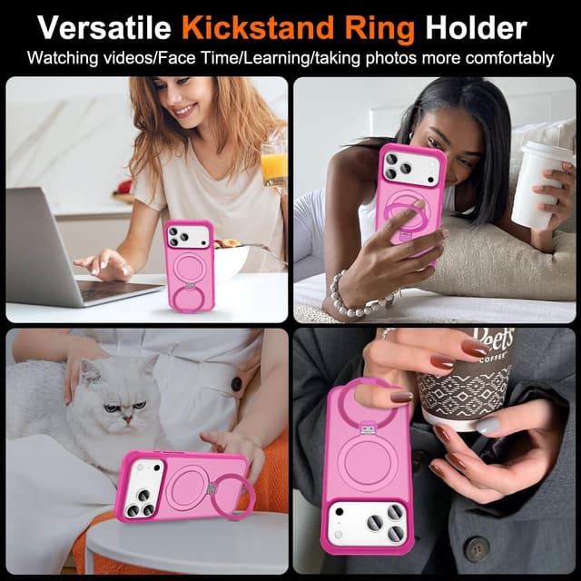 Detalle 2 de CHAOFEnG Magnetic Compatible iPhone 17 Pro Max Case with Ring Stand (Rose Red)