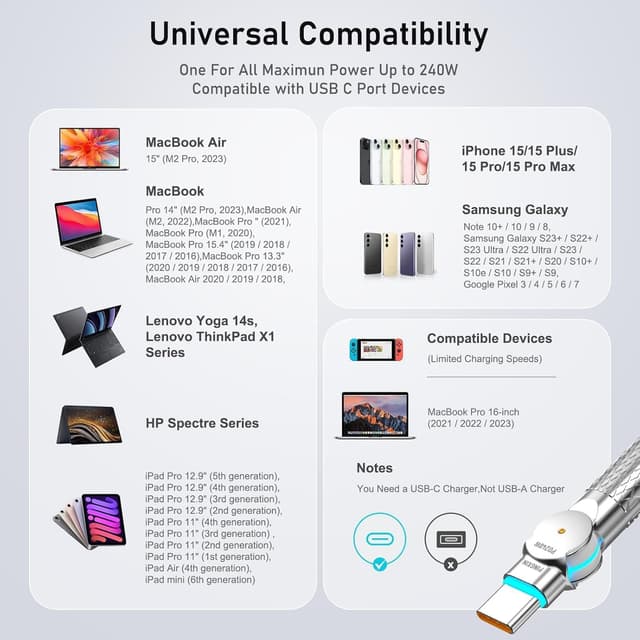 Thumbnail 6 de USB-C to USB-C Cable 10ft 240W 2-Pack for USB-C Devices