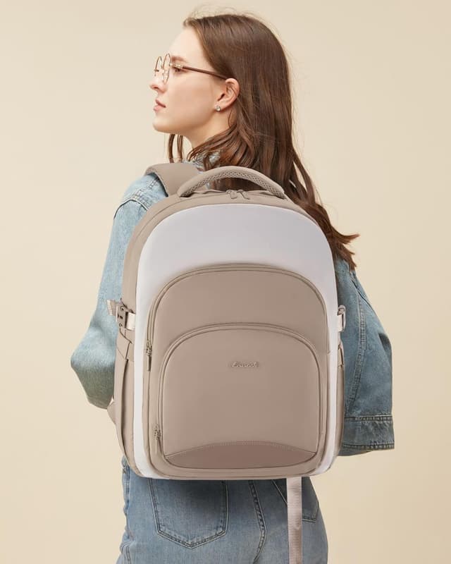 Detalle 2 de LOVEVOOK Rucksack Damen für 15,6-Zoll-Laptop – wasserdichter Schulrucksack mit 3 Fächern und 18 Taschen