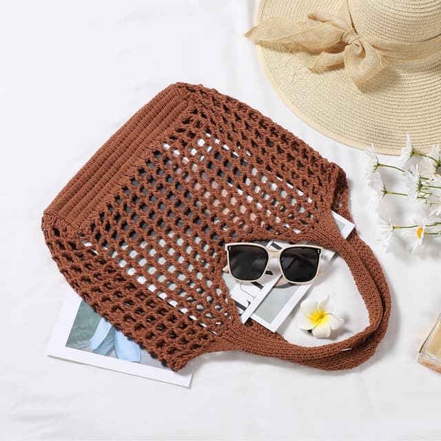Detalle de WantGor Crochet Mesh Tote Bag for Beach & Shopping (Foldable Hobo Style)