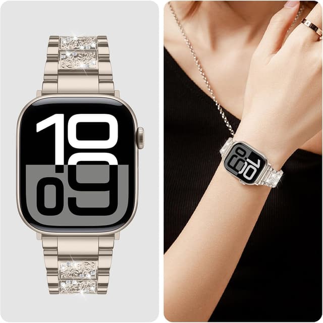 Thumbnail 6 de Sixmoat Bling Diamond metal strap for Apple Watch (Starlight) – women’s 42/44/45/46/49mm compatible bands