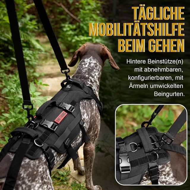 Detalle de OneTigris Hundegeschirr „Invictus“ als Tragehilfe mit 3 Griffen (Hundegeschirr mit verstellbaren Riemen, Schwarz, L)