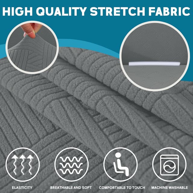 Detalle 2 de YSTELLAA Copridivano 2 Posti grigio chiaro anti-graffio e anti-macchia, con braccioli e fascia antiscivolo