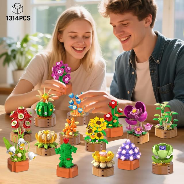 Detalle 2 de HOGOKIDS 15 Pack Flowers & Succulents Mini Building Set (1314PCS) – 3.6mm Plant-Themed Brick Toys for Ages 6+