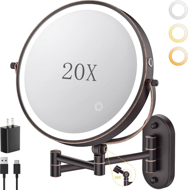 Thumbnail 6 de ZLOKLA 9-inch Wall Mounted Lighted Makeup Mirror with 1X/20X Magnification and Rechargeable 4000mAh Battery