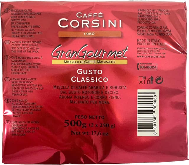 Detalle de Caffè Corsini Qualità Oro – Caffè macinato aromatico e soave, tostatura media (500g in 2 x 250g)