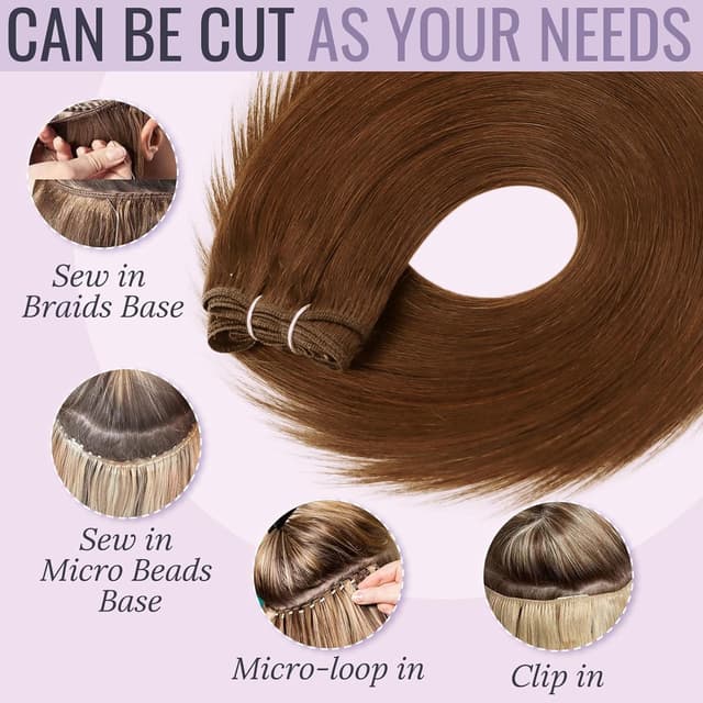 Detalle de Fshine Tissage Cheveux Naturel Auburn Cuivré Rousse 100G (50 cm) en Remy Human Hair