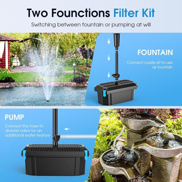 Detalle 2 de POPOSOAP Pond Filter with Pump Fountain Kit (2500 L/H, 40W) for Outdoor Ponds