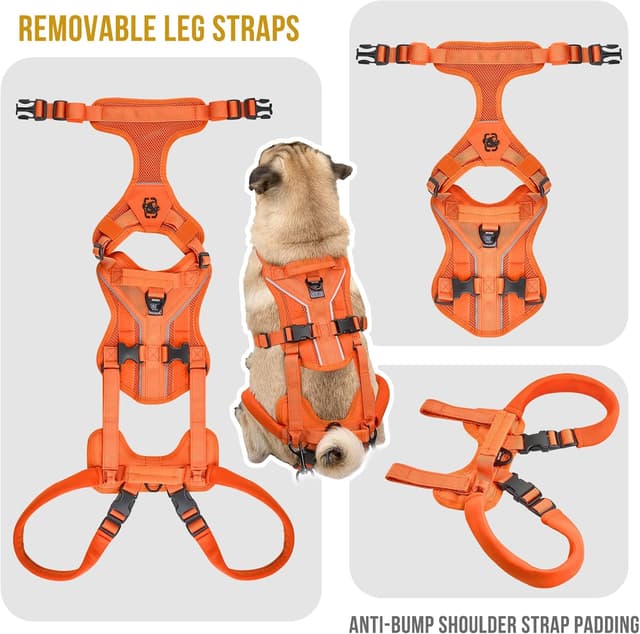 Detalle de OneTigris Hopper harnais pour chien avec 2 poignées de soutien réglables, orange, taille XS