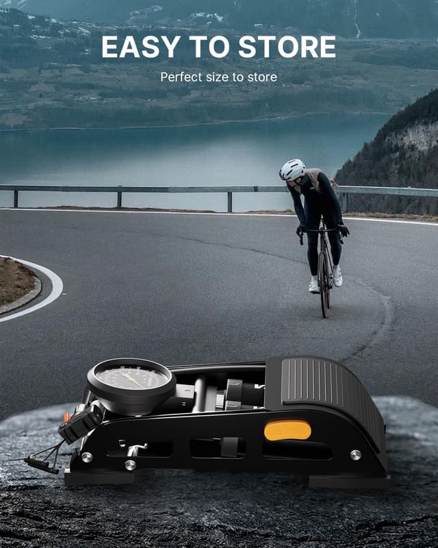 Detalle de VOGORA Bike Foot Pump Double Barrel with Schrader & Presta Valves and 160PSI Gauge