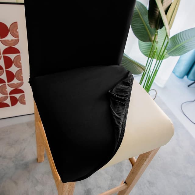 Detalle de Jaotto Stuhlhussen 4er-Set für Barhocker – Stretch-Futter abnehmbar, waschbar (schwarz)