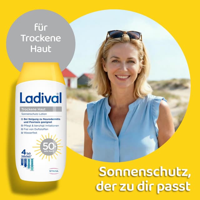 Detalle de Ladival Sonnenschutz-Gel für trockene Haut LSF 50+ (200 ml Creme) – zuverlässiger UV-Schutz für die trockene Haut
