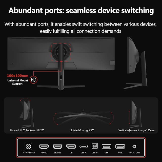 Detalle de Z-Edge 49-inch Curved Gaming Monitor (DQHD 5120x1440) 144Hz IPS with FreeSync, HDR10, USB-C 65W & KVM