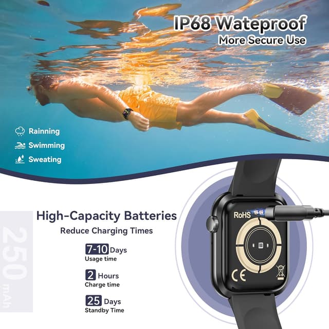 Thumbnail 6 de Smart Watch for Men & Women (Answer/Make Call) 1.83” Fitness Watch with Heart Rate, Blood Pressure & IP68