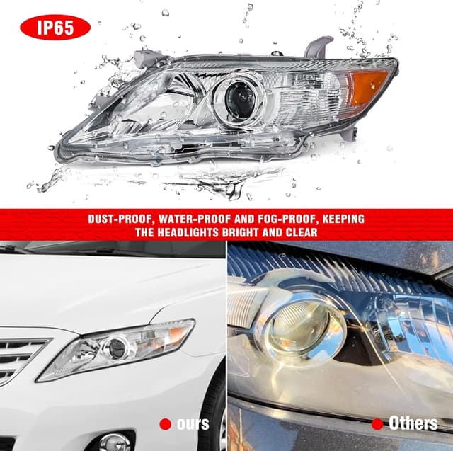 Detalle 2 de ADCARLIGHTS Compatible Headlights for 2010–2011 Toyota Camry (Chrome Housing, Amber Reflector, Clear Lens) — Driver & Passenger Side (W/O Bulbs)