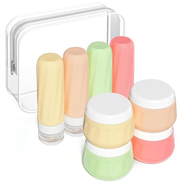 Detalle de Mrsdry Travel Bottles for Toiletries 8 Pack (3oz TSA-Approved) with Clear Travel Essentials Bag