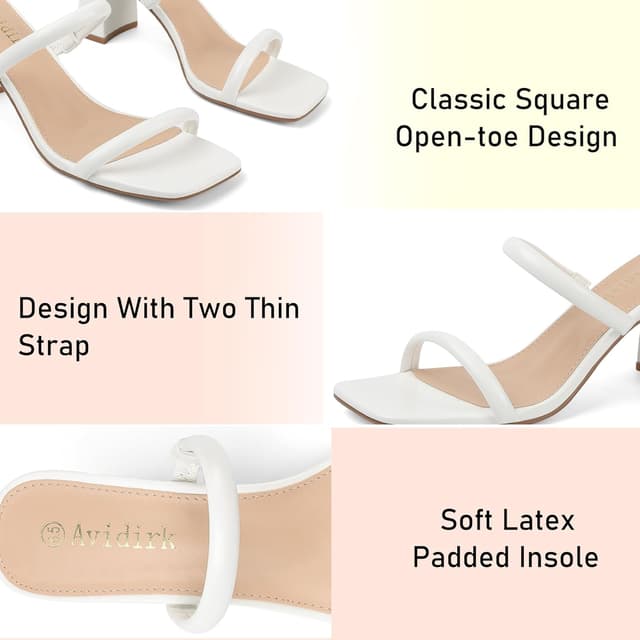 Detalle 2 de Avidirk Women’s Square Open Toe Heeled Sandals (Two-Strap Mule) with Block Chunky Mid Heels