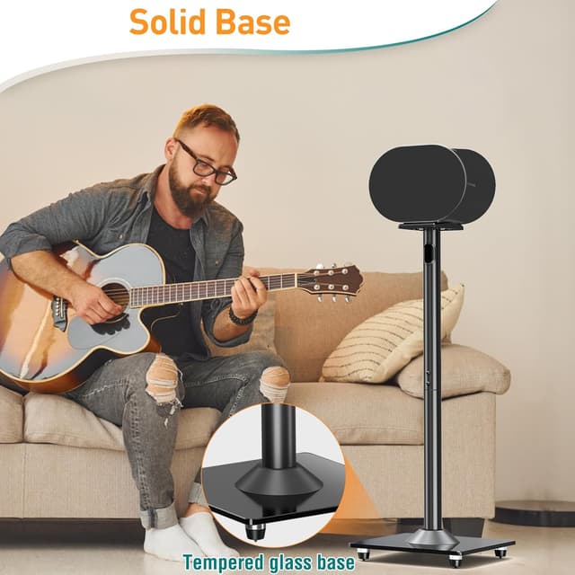 Detalle 2 de ELIVED EV5026 : lot de 2 supports d’enceintes hauteur 80,7 cm avec socle en verre (jusqu’à 5 kg) noir