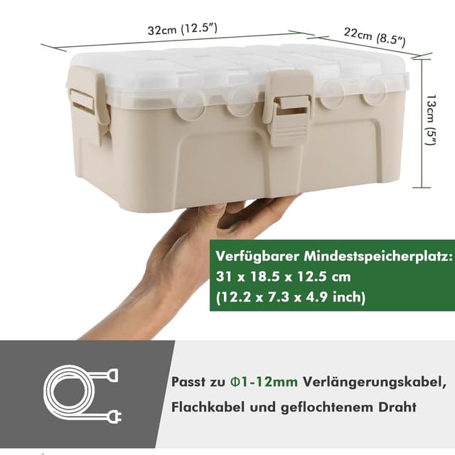 Detalle de Restmo Extra große wasserdichte Kabelbox (IP54) für Outdoor-Kabel, transparenter Deckel – 32 x 22 x 13 cm