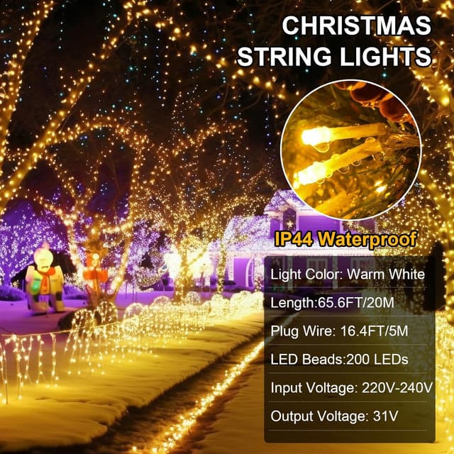 Detalle 2 de LED Lichterkette Außen 20 m (IP44, 200 LED) mit Stecker, warmweiß & 8 Modi