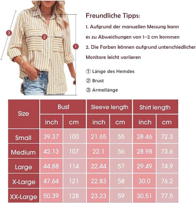 Detalle de NONSAR chemisier à manches longues rayé en coton et rayonne pour femme, col en V boutonné