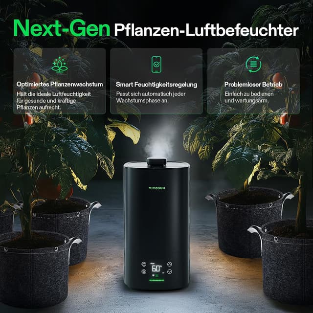 Detalle de VIVOSUN Pflanzen-Luftbefeuchter 5L Smart Humidifier AeroStream H05 (Ultraschall, 24 dB, Top-Fill) für Growzelte
