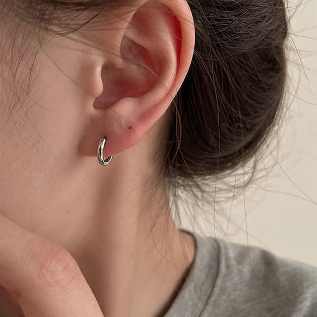 Detalle 2 de MASOP Creolen Silber 925 Stecker (8/10/12 mm) – kleine Ohringe für Damen, Frauen, Mädchen und Herren