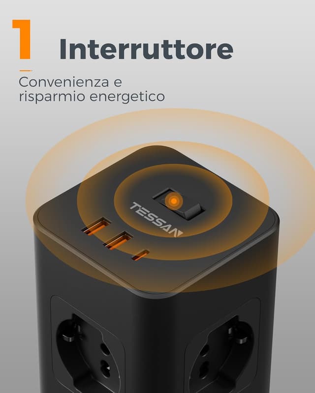 Thumbnail 6 de TESSAN Ciabatta multipresa verticale con USB 20W, 8 prese IT e protezione da sovratensione (2 m)