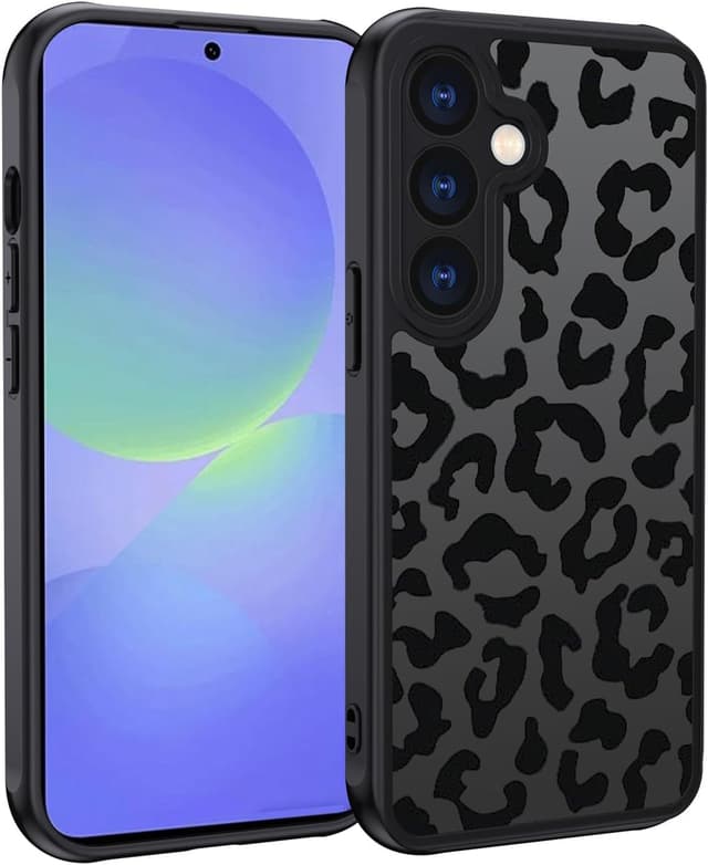 Detalle de XTCASE Cover per Samsung Galaxy S26 leopardata traslucida opaca, custodia sottile in TPU e PC antiurto, anti-graffio nero