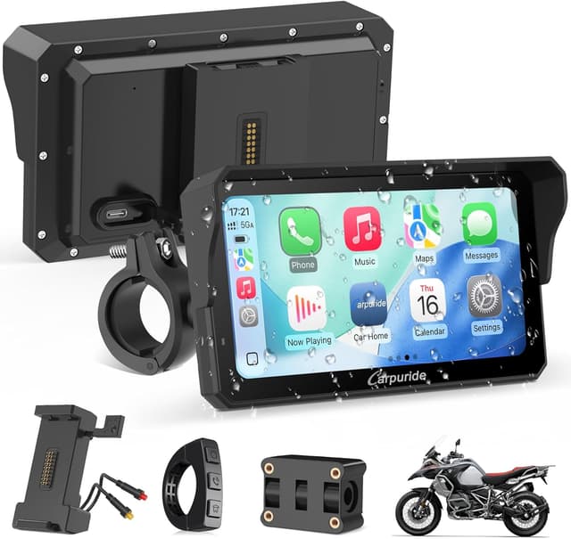 Detalle de Carpuride W602S Pro Schermo per moto CarPlay con Bluetooth, 6,25" touch impermeabile e controller cablato