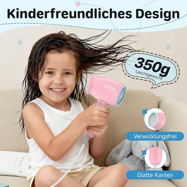 Detalle de feekaa Kinderfön 550W MiniFöhn Rosa