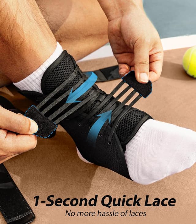 Detalle de ZOELION Ankle Support with Side Stabilising Pads – Quick Lace-Up Adjustable Brace for Ankle Sprains & Recovery