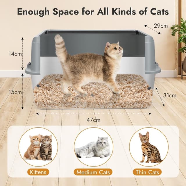 Detalle 2 de Vivifying Katzenklo aus Edelstahl mit Pedal, Schaufel und Matte (grau) – auslaufsicher