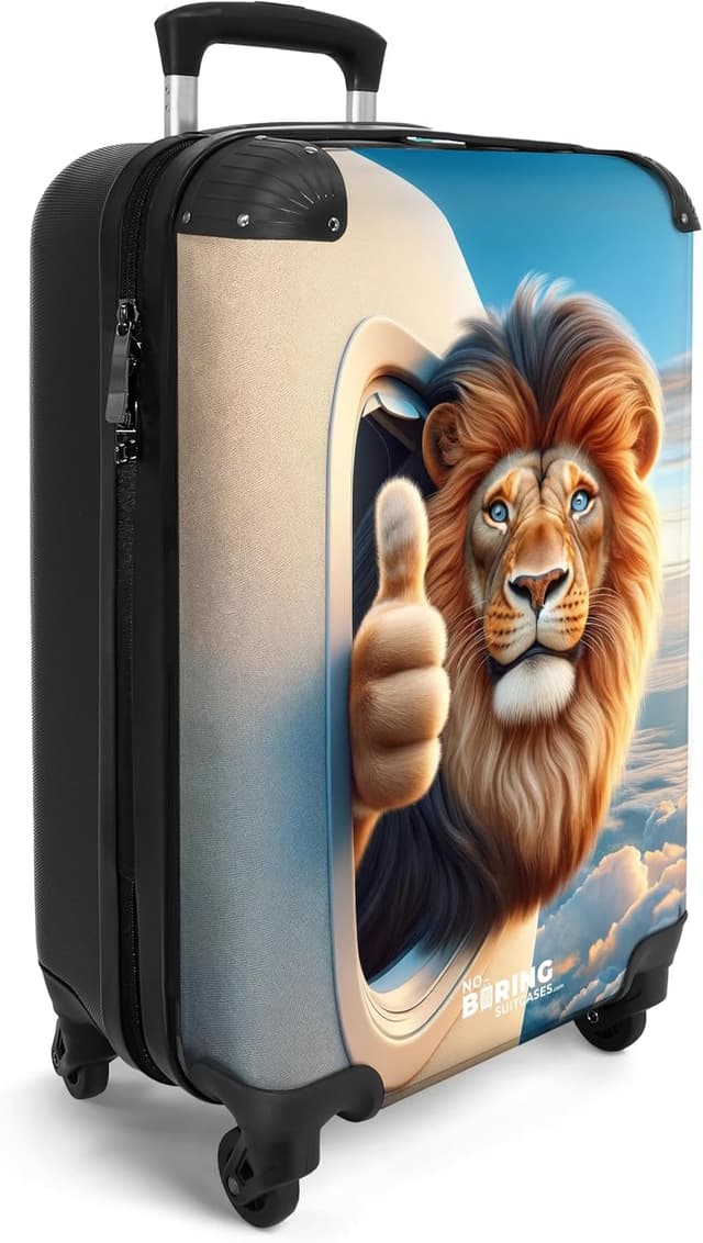 Detalle 2 de Valigia Trolley per Bambini 55x40x20 cm Leone Dorato-Marrone NoBoringSuitcases.com