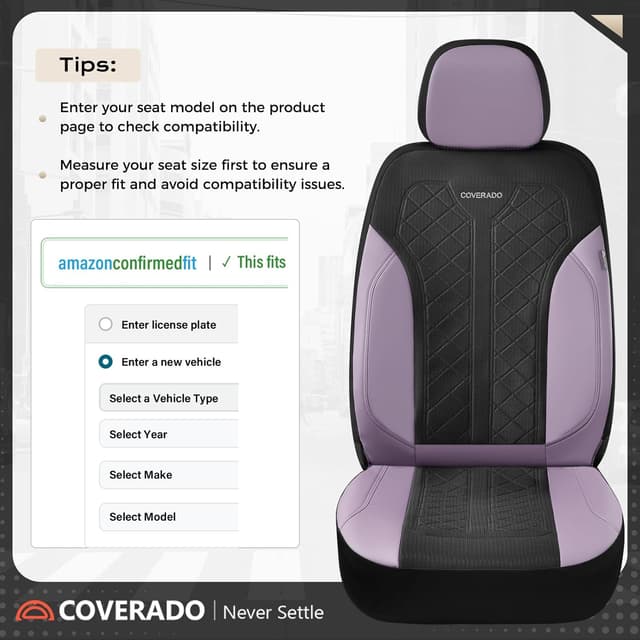Detalle de Coverado Leather Seat Covers Full Set for 5 Seats (Purple) — Waterproof PU Leather with Breathable Mesh