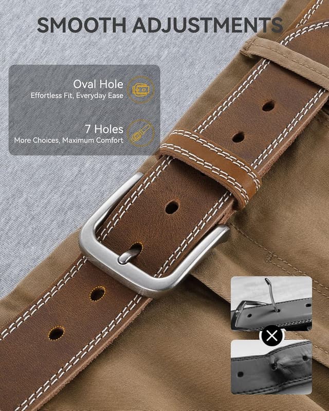 Detalle de CHAOREN 35mm Genuine Leather Belt for Jeans (Full-Grain Leather, Black) — Men’s Casual Belt Gift
