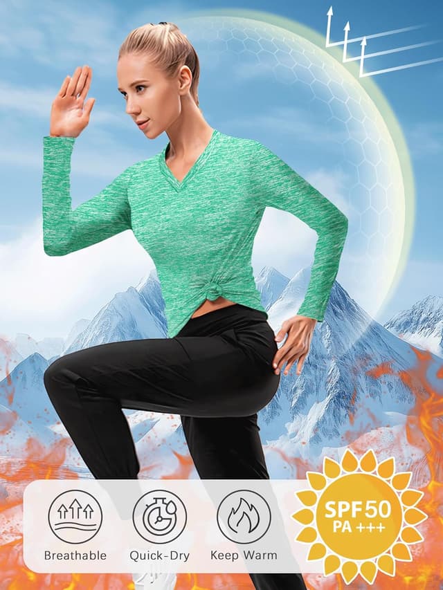 Detalle 2 de Damen Sportshirt Kurzarm mit V-Ausschnitt und UPF 50+ – atmungsaktiv & 4-Wege-Stretch für Fitness, Laufshirt, Yoga