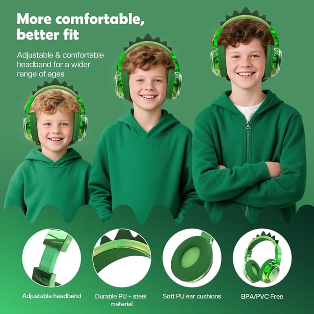 Thumbnail 5 de QearFun Kids Dinosaur Bluetooth Headphones