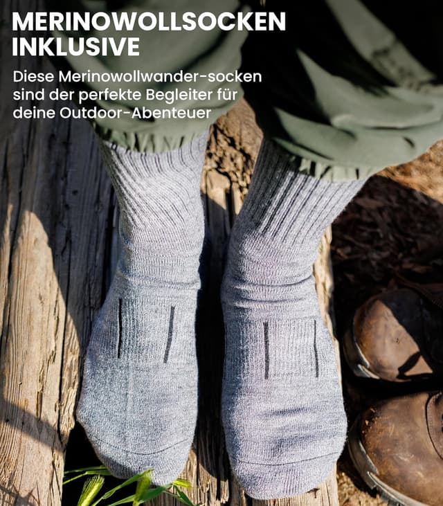 Detalle de Merino.tech 100% Merino T-Shirt Damen (165 g/m², 17,5-Mikron) + Merino-Wandersocken-Set