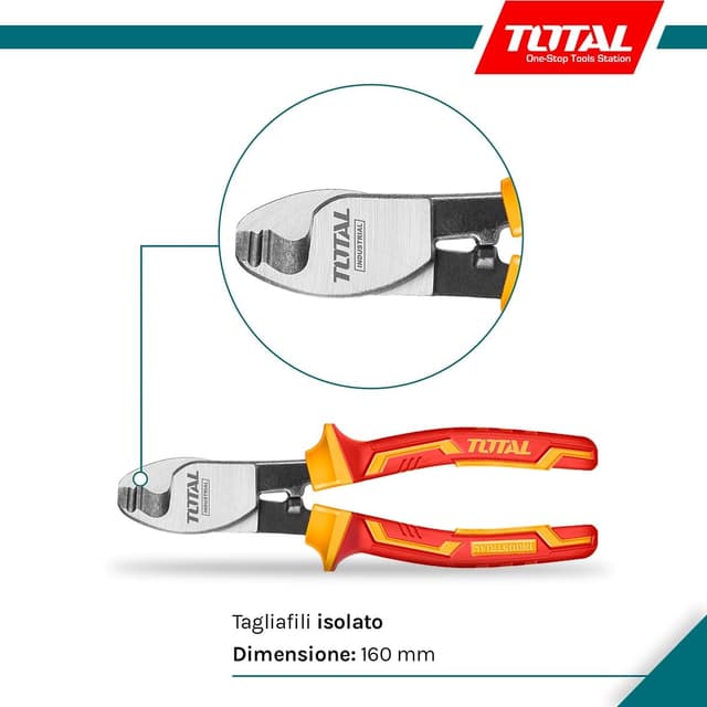 Detalle de TOTAL pinza tagliafili isolata in cromo vanadio, certificato VDE, 160 mm